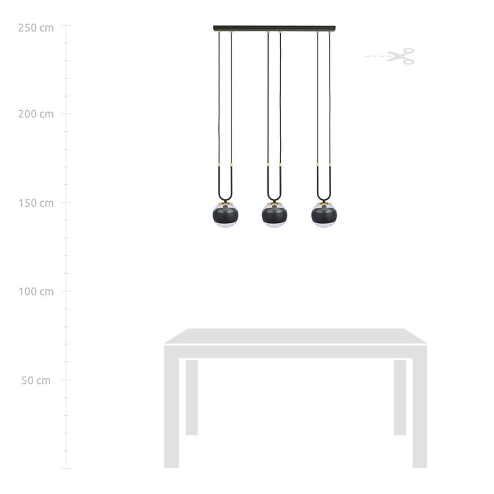 Lampadario Moderno Crio Acciaio Nero 3 Luci E14 Ip20