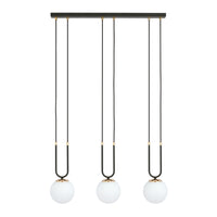 Sospensione Contemporanea 3 Luci Crio In Acciaio Nero Oro E Sfere Vetro Opalino