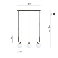 Sospensione Contemporanea 3 Luci Crio In Acciaio Nero Oro E Sfere Vetro Opalino