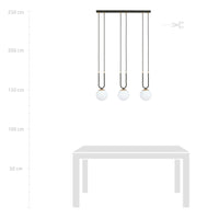 Sospensione Contemporanea 3 Luci Crio In Acciaio Nero Oro E Sfere Vetro Opalino