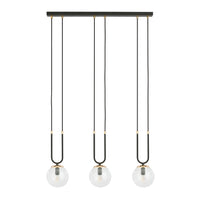 Sospensione Contemporanea 3 Luci Crio Acciaio Nero Oro E Sfera Vetro Trasparente