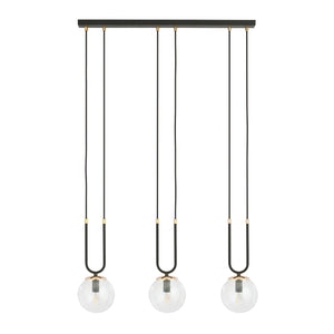 Sospensione Contemporanea 3 Luci Crio Acciaio Nero Oro E Sfera Vetro Trasparente