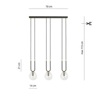 Sospensione Contemporanea 3 Luci Crio Acciaio Nero Oro E Sfera Vetro Trasparente