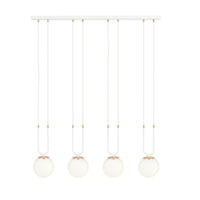 Sospensione Contemporanea 4 Luci Crio Acciaio Bianco Oro E Sfere Vetro Opalino