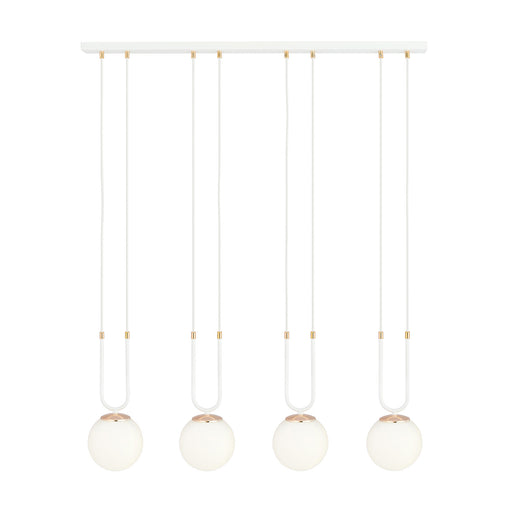 Sospensione Contemporanea 4 Luci Crio Acciaio Bianco Oro E Sfere Vetro Opalino