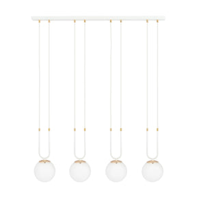 Sospensione Contemporanea 4 Luci Crio Acciaio Bianco Oro E Sfere Vetro Opalino