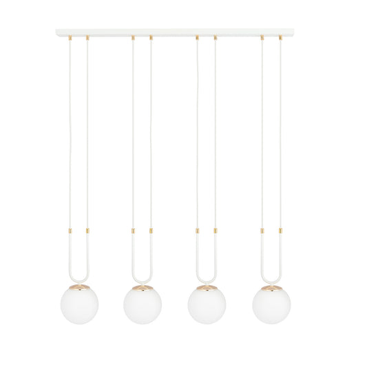 Sospensione Contemporanea 4 Luci Crio Acciaio Bianco Oro E Sfere Vetro Opalino