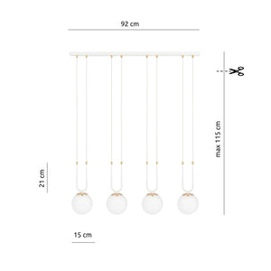 Sospensione Contemporanea 4 Luci Crio Acciaio Bianco Oro E Sfere Vetro Opalino