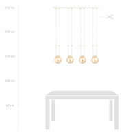 Sospensione Contemporanea 4 Luci Crio Acciaio Bianco Oro E Sfera Vetro Ambra