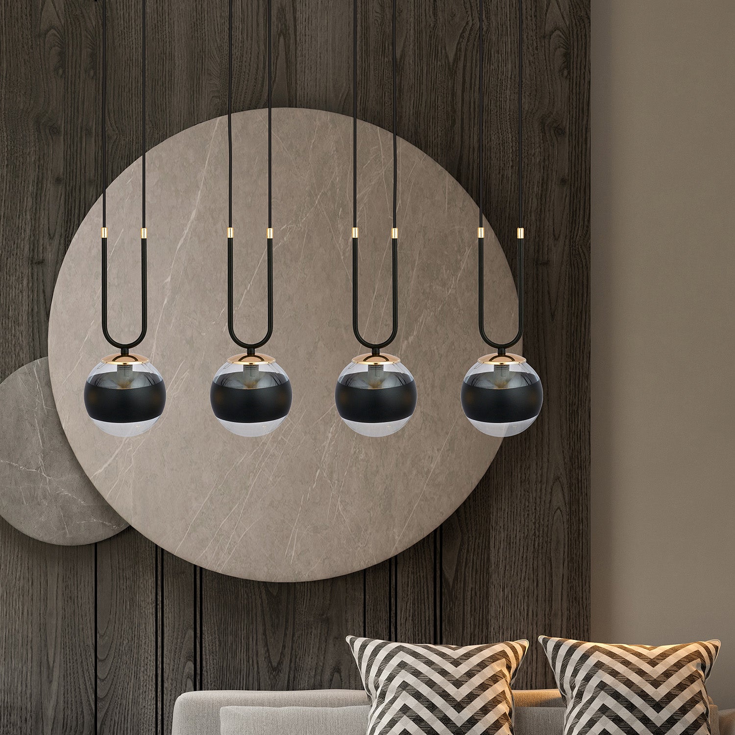 Lampadario Moderno Crio Acciaio Nero 4 Luci E14 Ip20