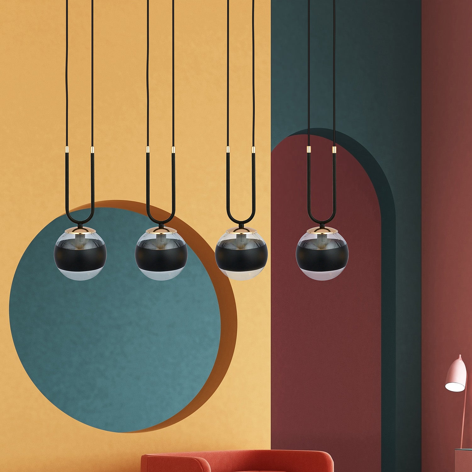 Lampadario Moderno Crio Acciaio Nero 4 Luci E14 Ip20