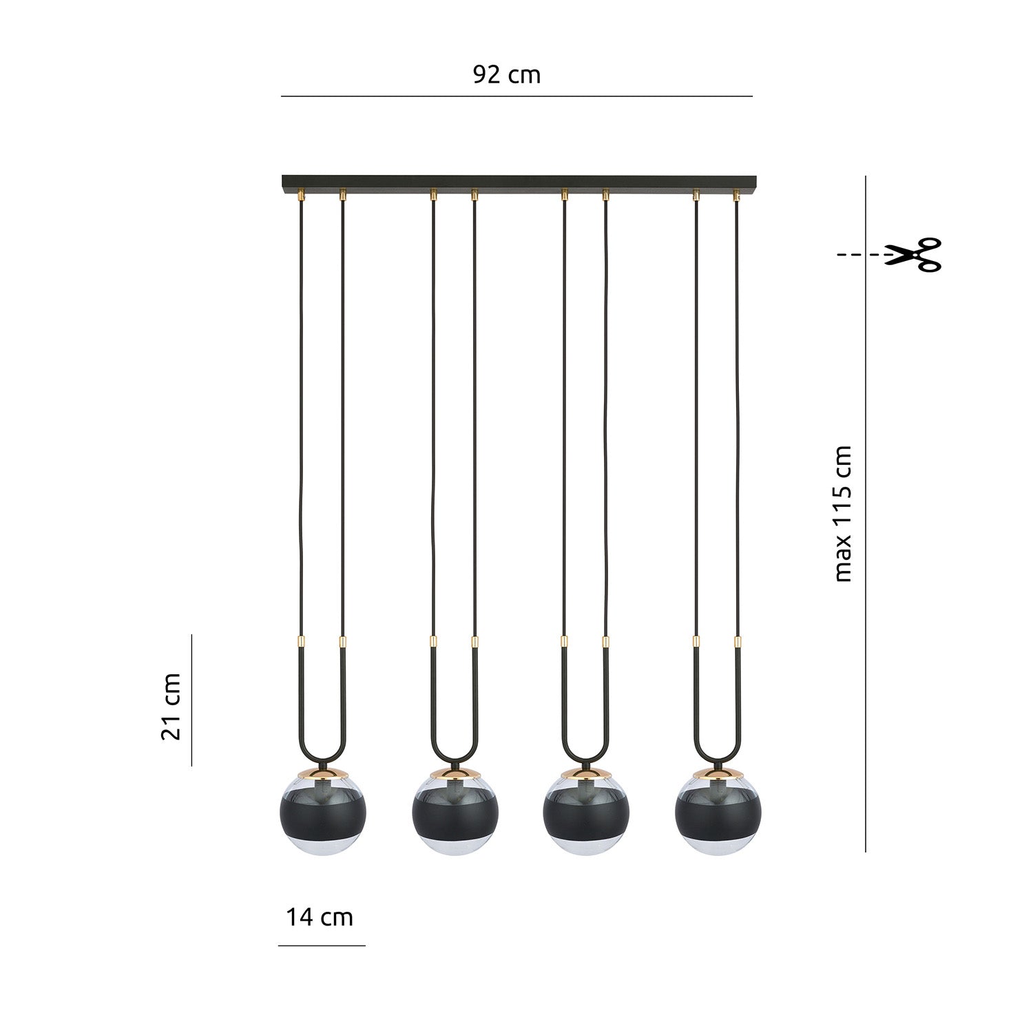 Lampadario Moderno Crio Acciaio Nero 4 Luci E14 Ip20
