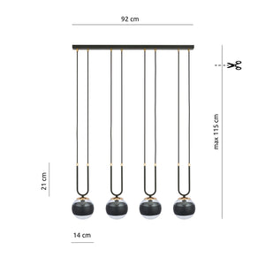 Lampadario Moderno Crio Acciaio Nero 4 Luci E14 Ip20
