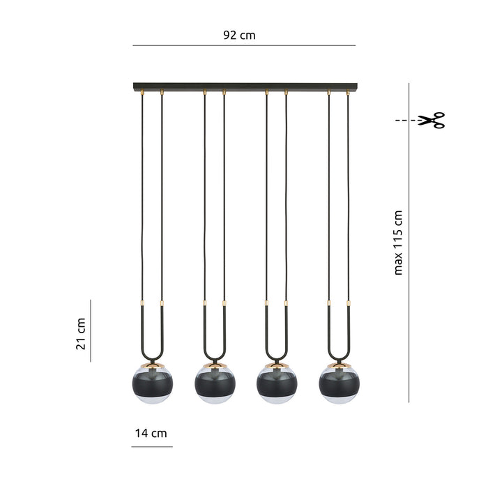 Lampadario Moderno Crio Acciaio Nero 4 Luci E14 Ip20