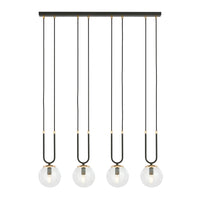 Sospensione Contemporanea 4 Luci Crio Acciaio Nero Oro E Sfera Vetro Trasparente