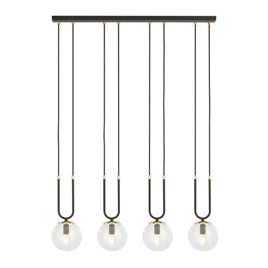 Sospensione Contemporanea 4 Luci Crio Acciaio Nero Oro E Sfera Vetro Trasparente