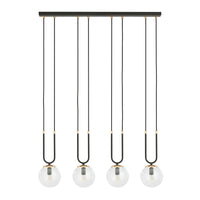 Sospensione Contemporanea 4 Luci Crio Acciaio Nero Oro E Sfera Vetro Trasparente