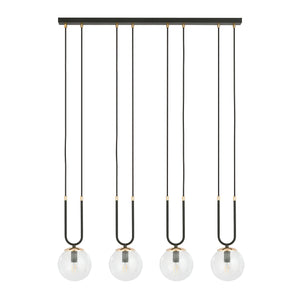 Sospensione Contemporanea 4 Luci Crio Acciaio Nero Oro E Sfera Vetro Trasparente