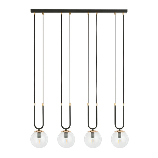 Sospensione Contemporanea 4 Luci Crio Acciaio Nero Oro E Sfera Vetro Trasparente