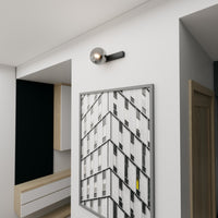 Plafoniera Moderna 1 Luce Giapeto Barra In Acciaio Nero E Sfera Di Vetro Fumè