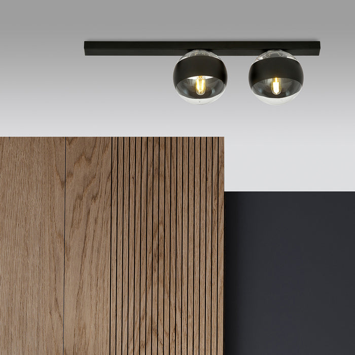 Plafoniera Moderna Giapeto Acciaio Nero 2 Luci E14 Ip20