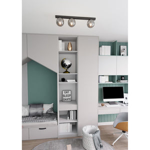 Plafoniera Moderna 3 Luci Giapeto Barra In Acciaio Nero E Sfere Di Vetro Fumè