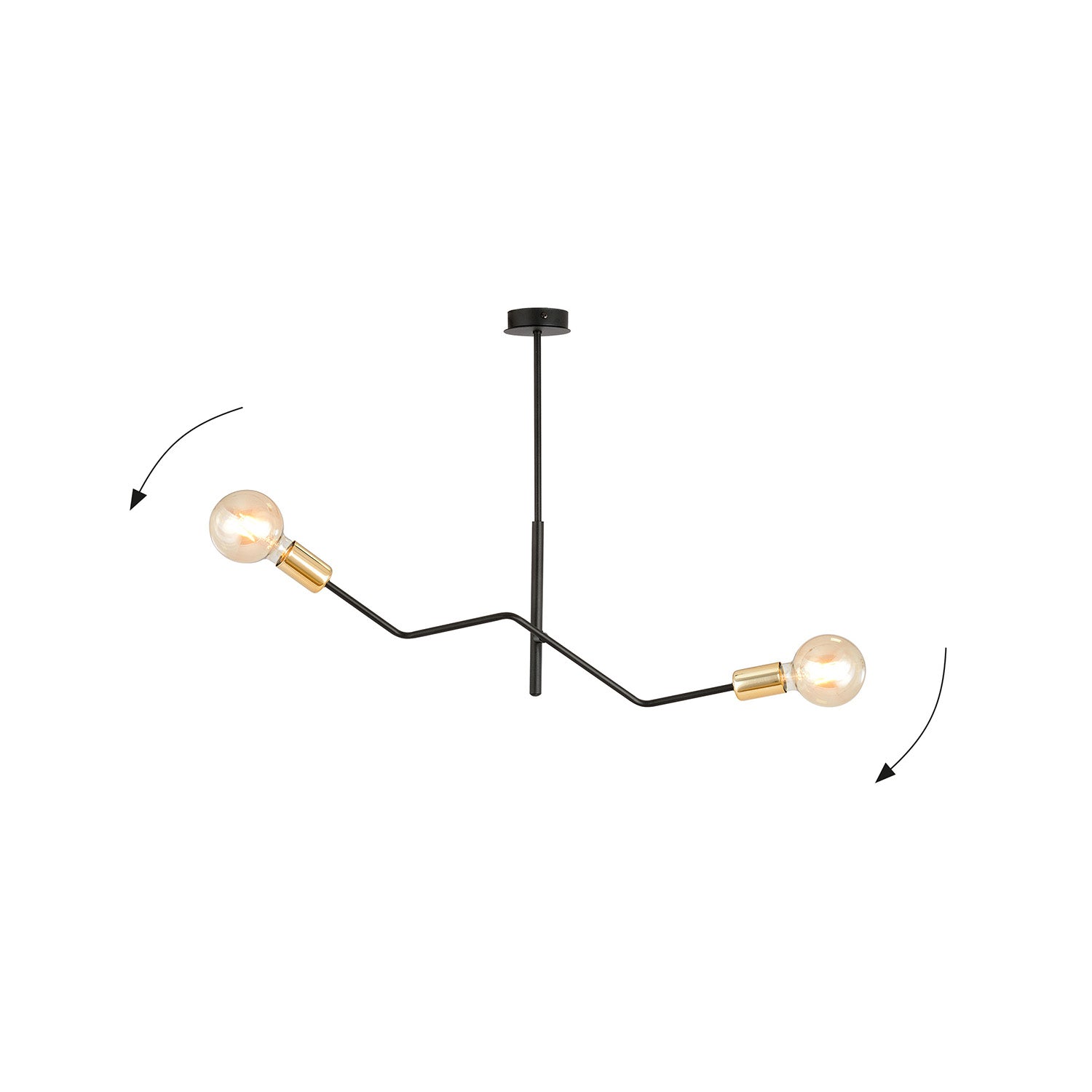 Sospensione Industrial 2 Luci Temi In Acciaio Nero E Oro Bracci Regolabili