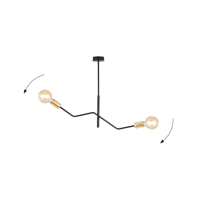 Sospensione Industrial 2 Luci Temi In Acciaio Nero E Oro Bracci Regolabili