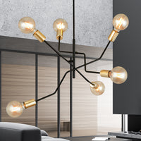 Sospensione Industrial 6 Luci Temi In Acciaio Nero E Oro Bracci Regolabili