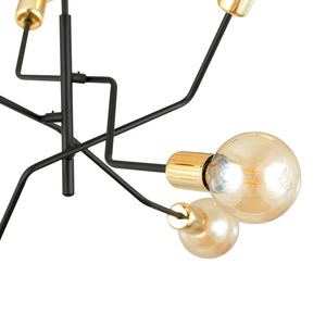Sospensione Industrial 6 Luci Temi In Acciaio Nero E Oro Bracci Regolabili