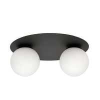 Plafoniera Minimal 2 Luci Mnemosine In Acciaio Nero E Sfere Di Vetro Opale