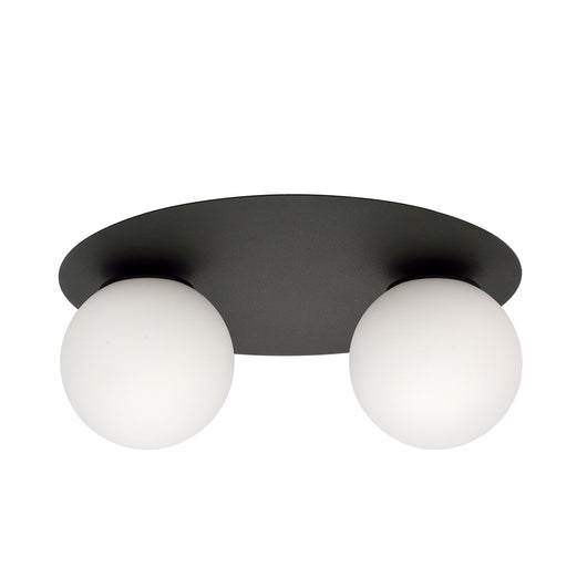 Plafoniera Minimal 2 Luci Mnemosine In Acciaio Nero E Sfere Di Vetro Opale