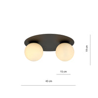 Plafoniera Minimal 2 Luci Mnemosine In Acciaio Nero E Sfere Di Vetro Opale