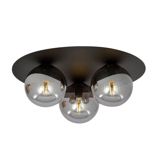 Plafoniera Minimal 3 Luci Mnemosine In Acciaio Nero E Sfere Di Vetro Fumè