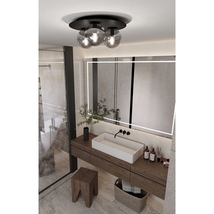 Plafoniera Minimal 3 Luci Mnemosine In Acciaio Nero E Sfere Di Vetro Fumè