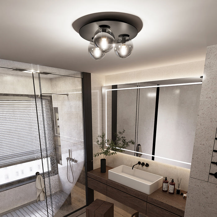 Plafoniera Minimal 3 Luci Mnemosine In Acciaio Nero E Sfere Di Vetro Fumè