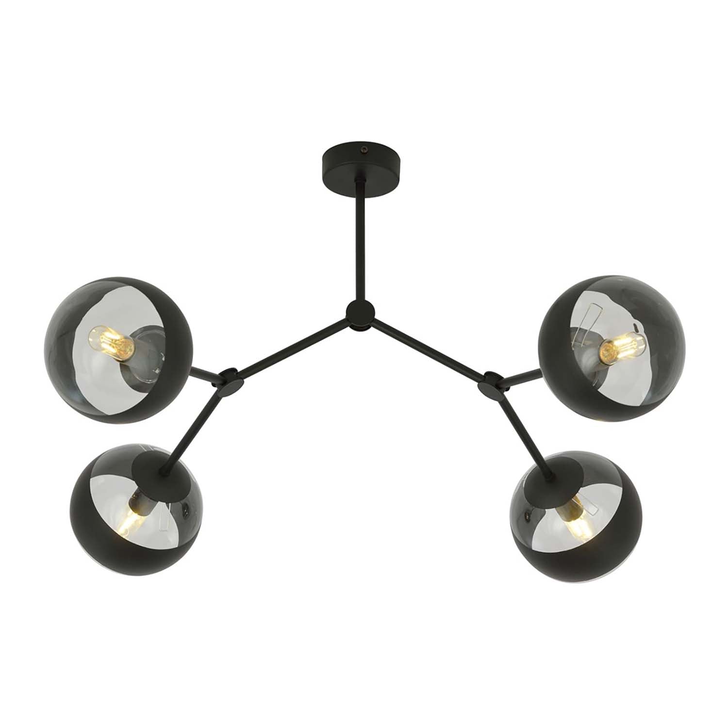 Plafoniera Minimal Iperione Acciaio Nero 4 Luci E14 Ip20
