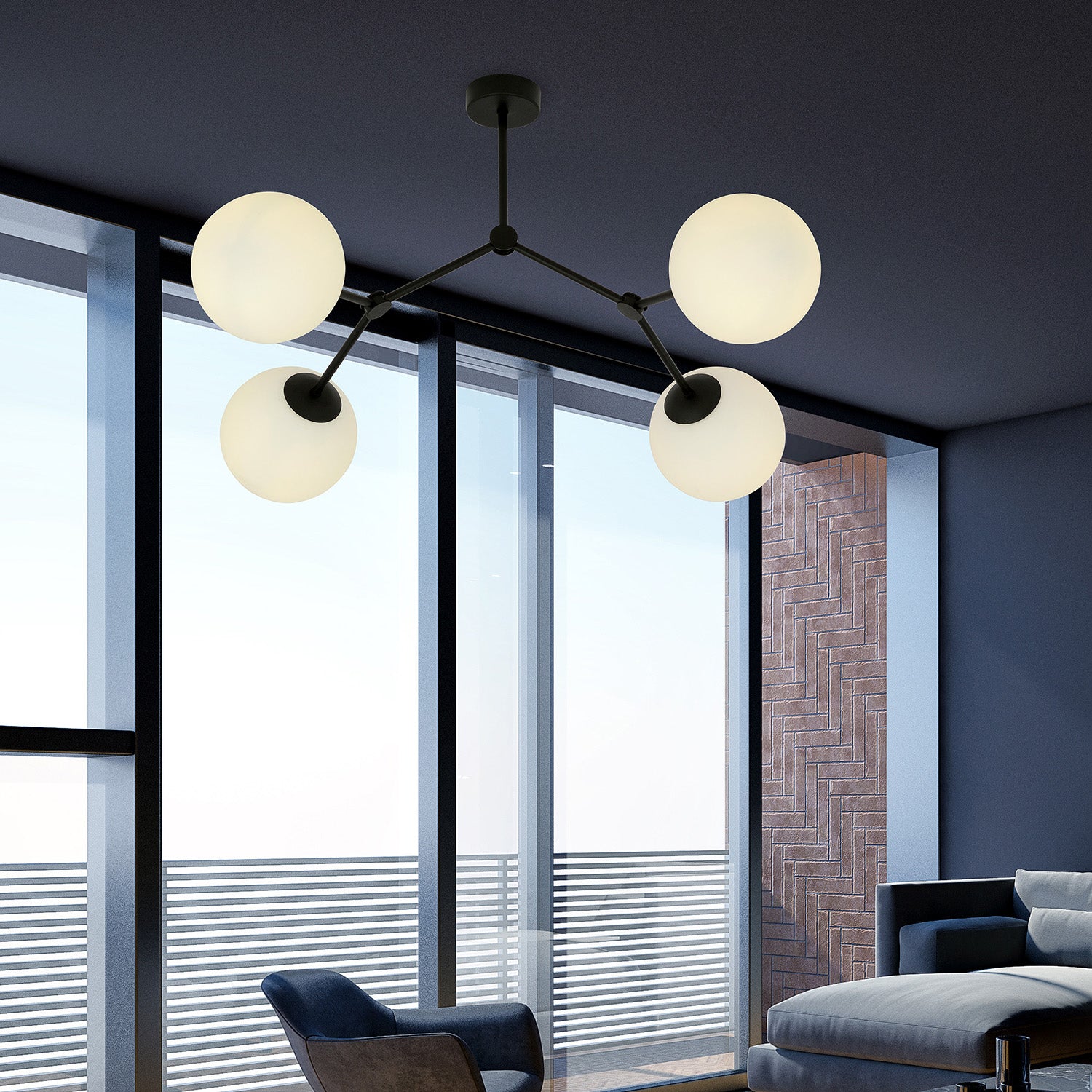 Plafoniera Minimal Iperione Acciaio Nero Bianco 4 Luci E14 Ip20