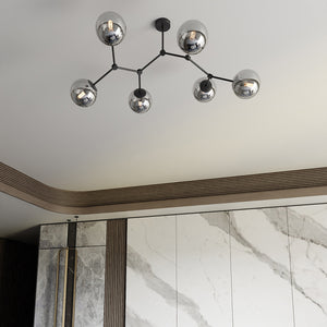 Plafoniera Minimal Iperione Acciaio Nero Grigio 6 Luci E14 Ip20