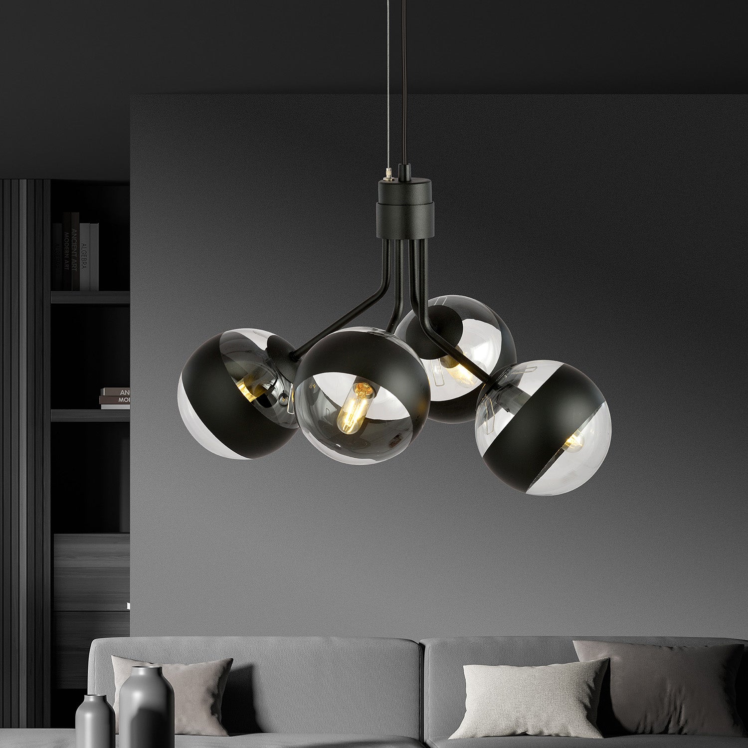 Lampadario Contemporaneo Orione Acciaio Nero 4 Luci E14 Ip20