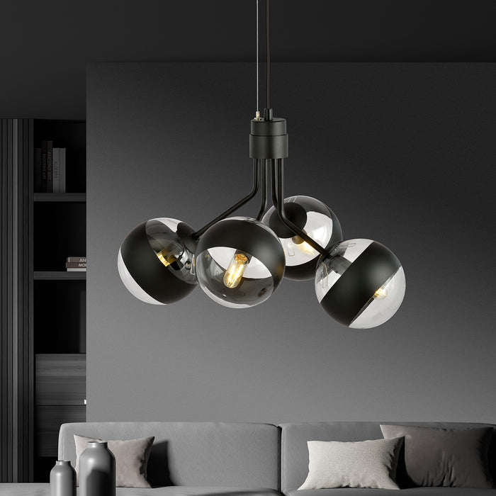 Lampadario Contemporaneo Orione Acciaio Nero 4 Luci E14 Ip20