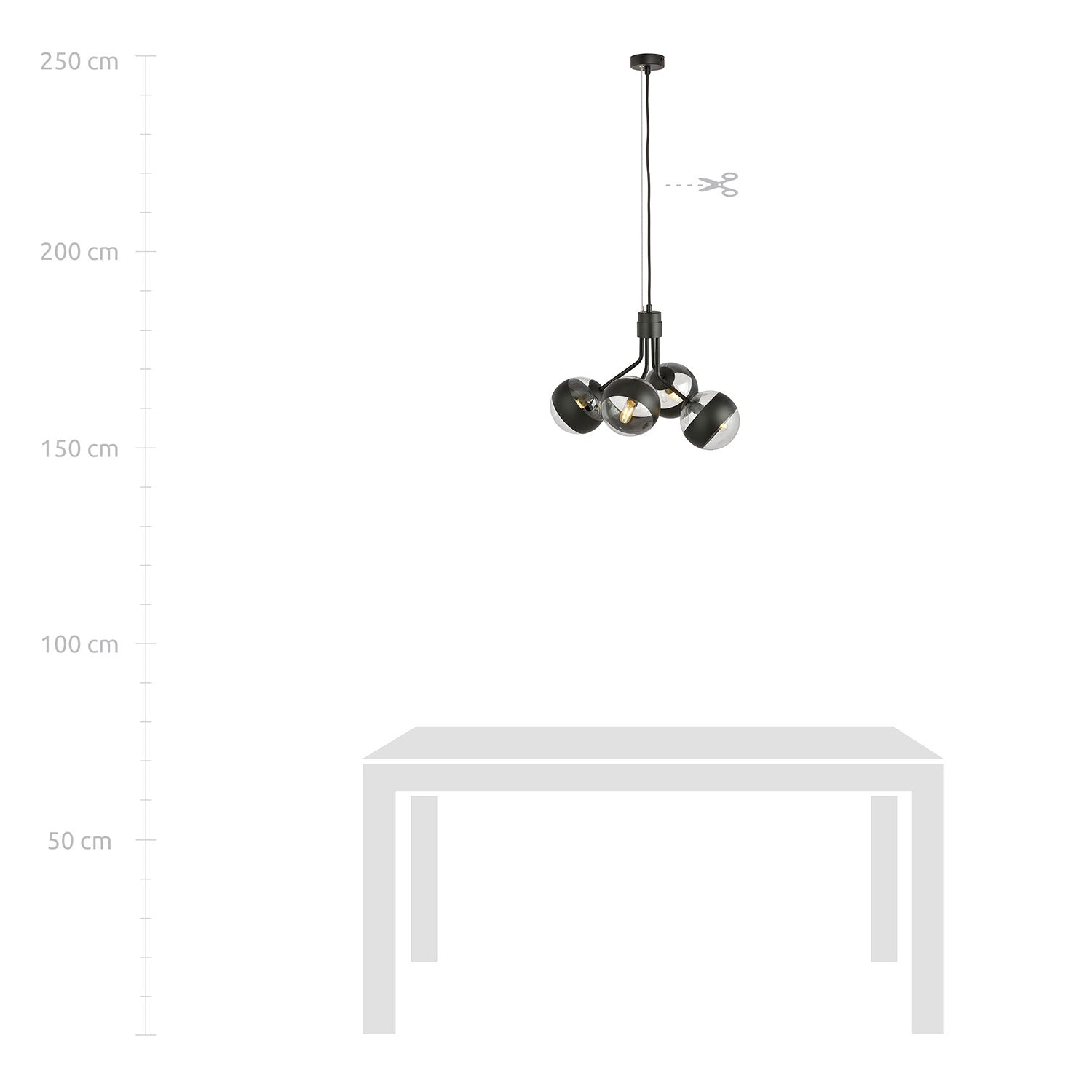 Lampadario Contemporaneo Orione Acciaio Nero 4 Luci E14 Ip20