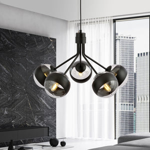 Lampadario Contemporaneo Orione Acciaio Nero 5 Luci E14 Ip20