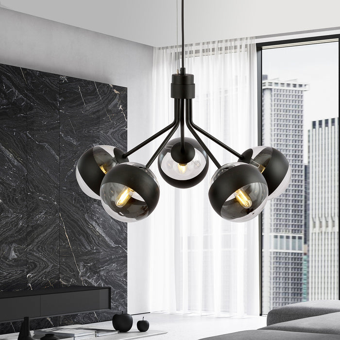 Lampadario Contemporaneo Orione Acciaio Nero 5 Luci E14 Ip20