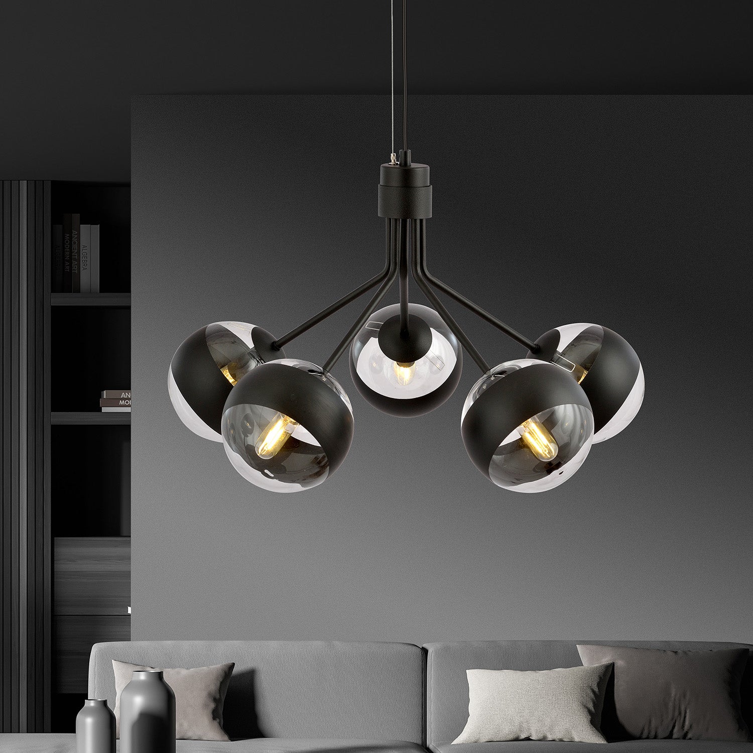 Lampadario Contemporaneo Orione Acciaio Nero 5 Luci E14 Ip20