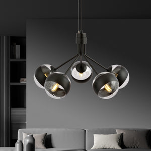 Lampadario Contemporaneo Orione Acciaio Nero 5 Luci E14 Ip20