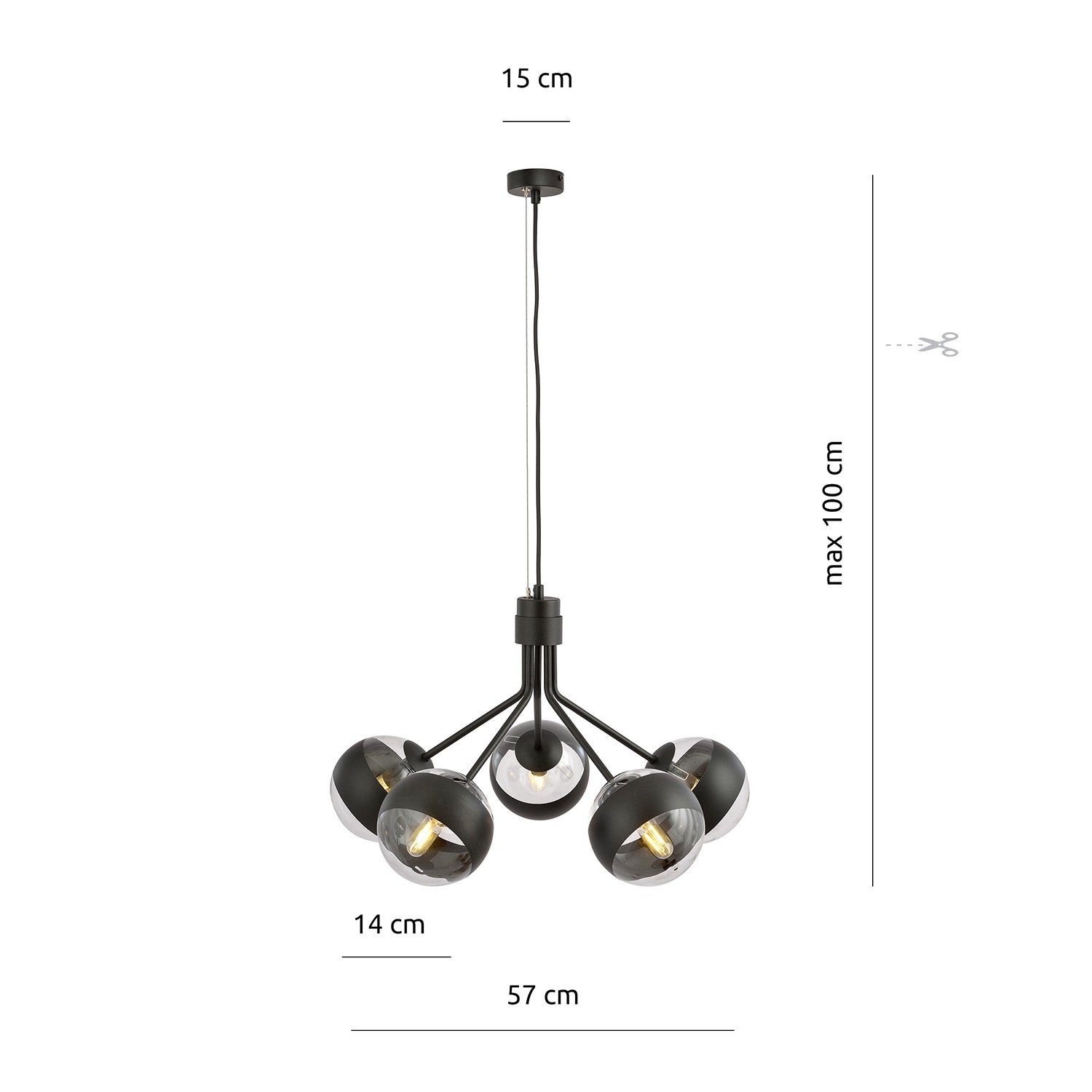 Lampadario Contemporaneo Orione Acciaio Nero 5 Luci E14 Ip20