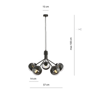 Lampadario Contemporaneo Orione Acciaio Nero 5 Luci E14 Ip20