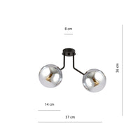 Plafoniera Moderna 2 Luci Orione In Acciaio Nero E Sfere Vetro Fumè