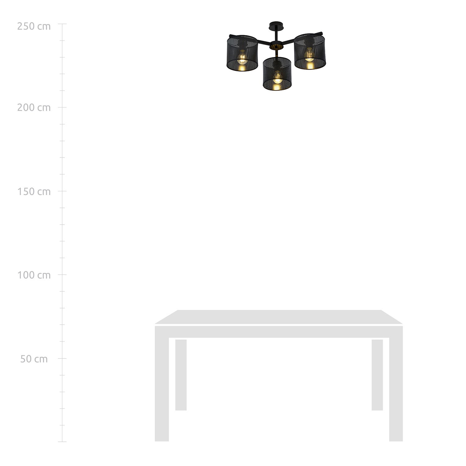 Plafoniera Industrial 3 Luci Cigno In Acciaio Nero E Paralumi A Cilindro